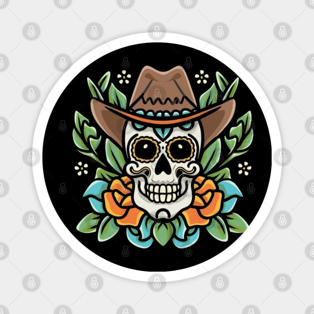 Traditional Cowboy Skull tattoo art Magnet by Goku Creations